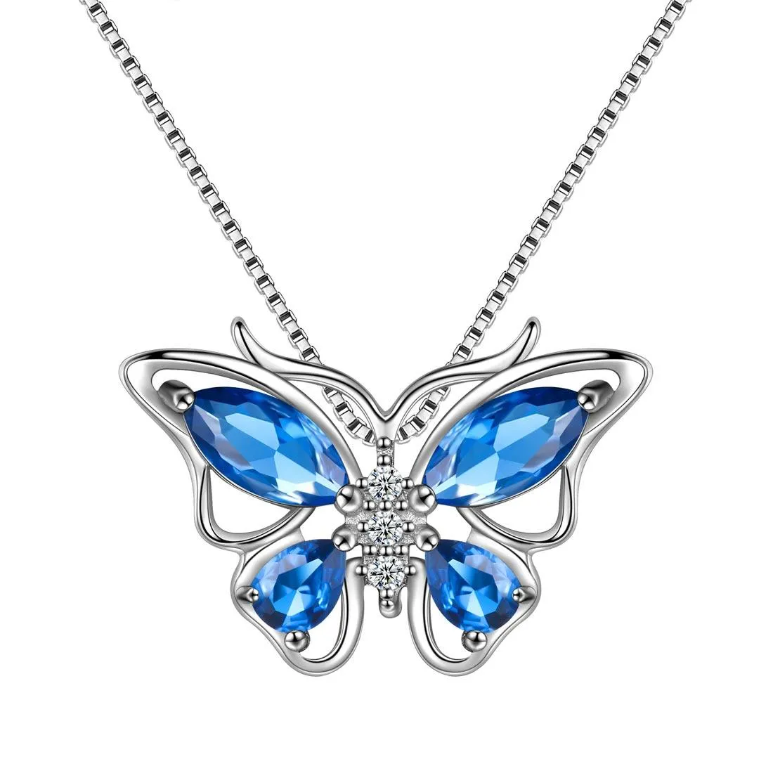 Tokyo Mart Butterfly Pendant Necklace Birthstone September Sapphire Women Girls Jewelry Birthday Gift