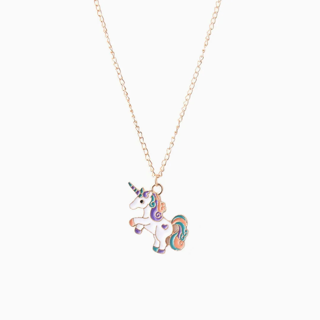 Trim Fly Back Childhood Unicorn Gold Plated Pendant Necklace - Gold