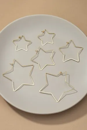 Trio graduate size star hoop earrings