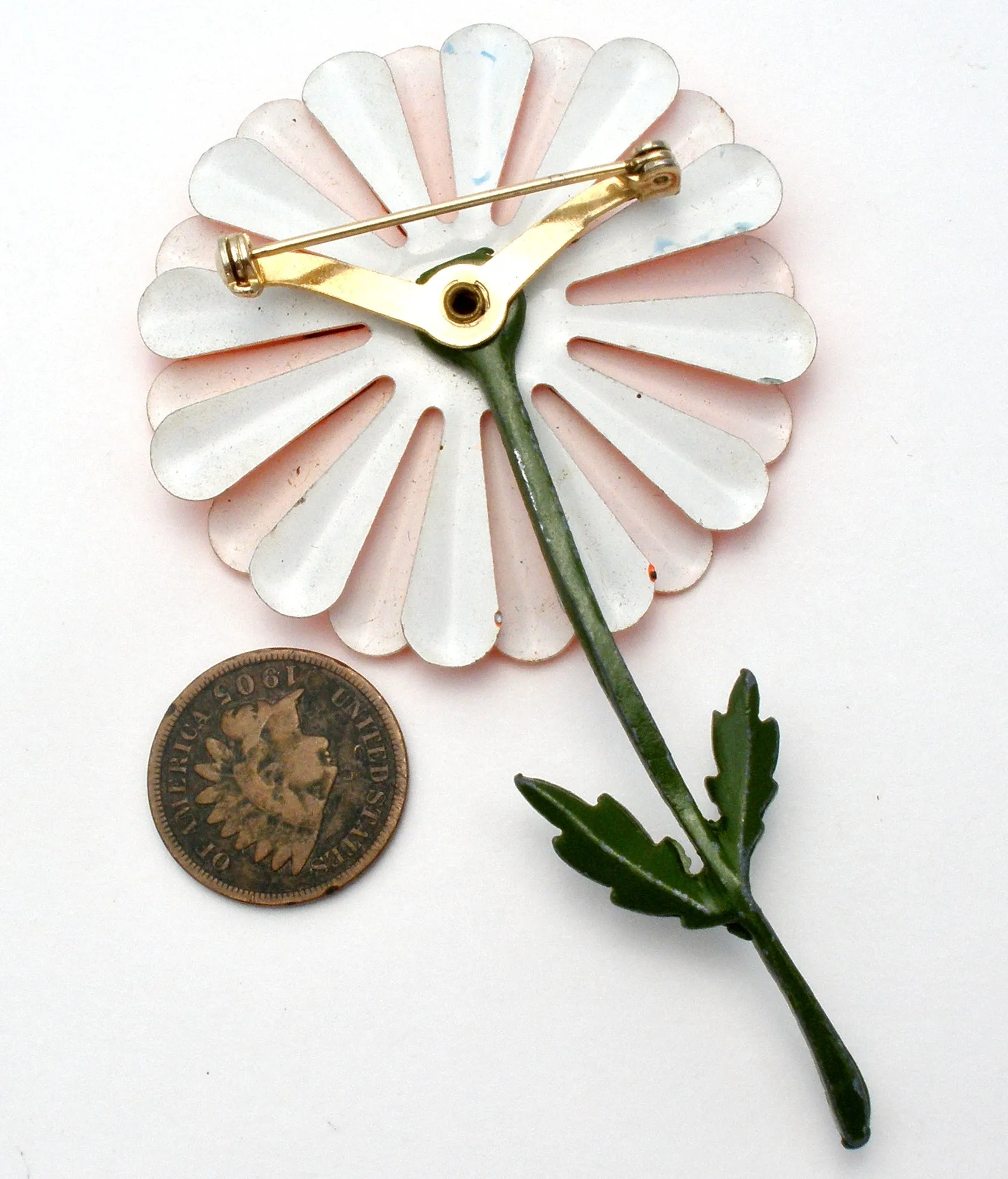 Vintage Orange Enamel Flower Brooch Pin