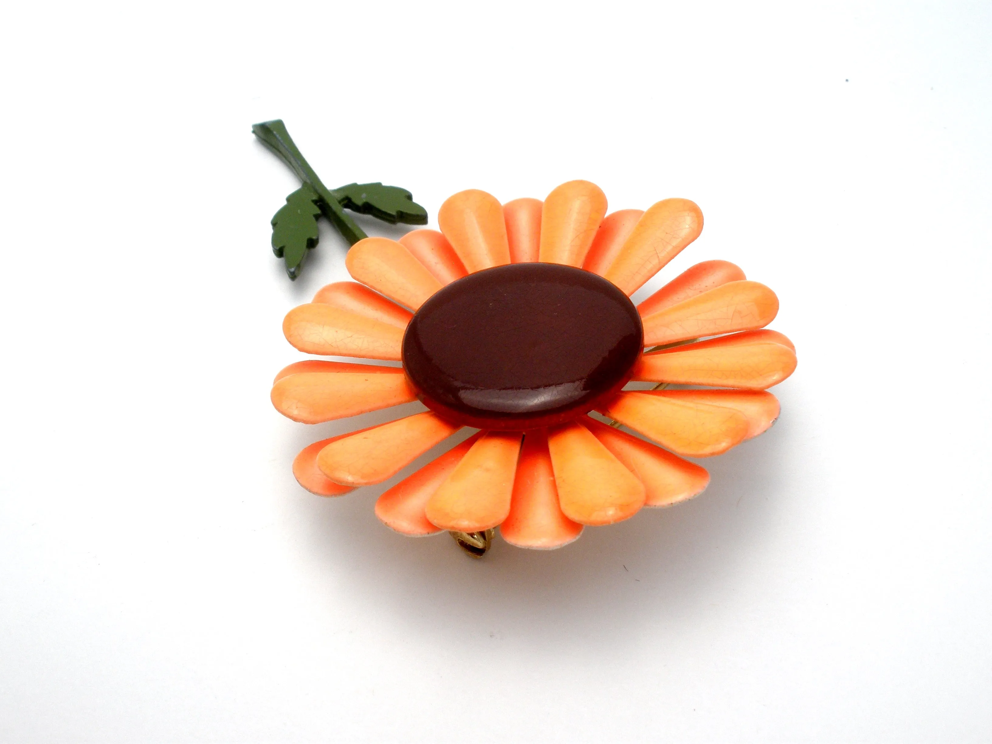 Vintage Orange Enamel Flower Brooch Pin