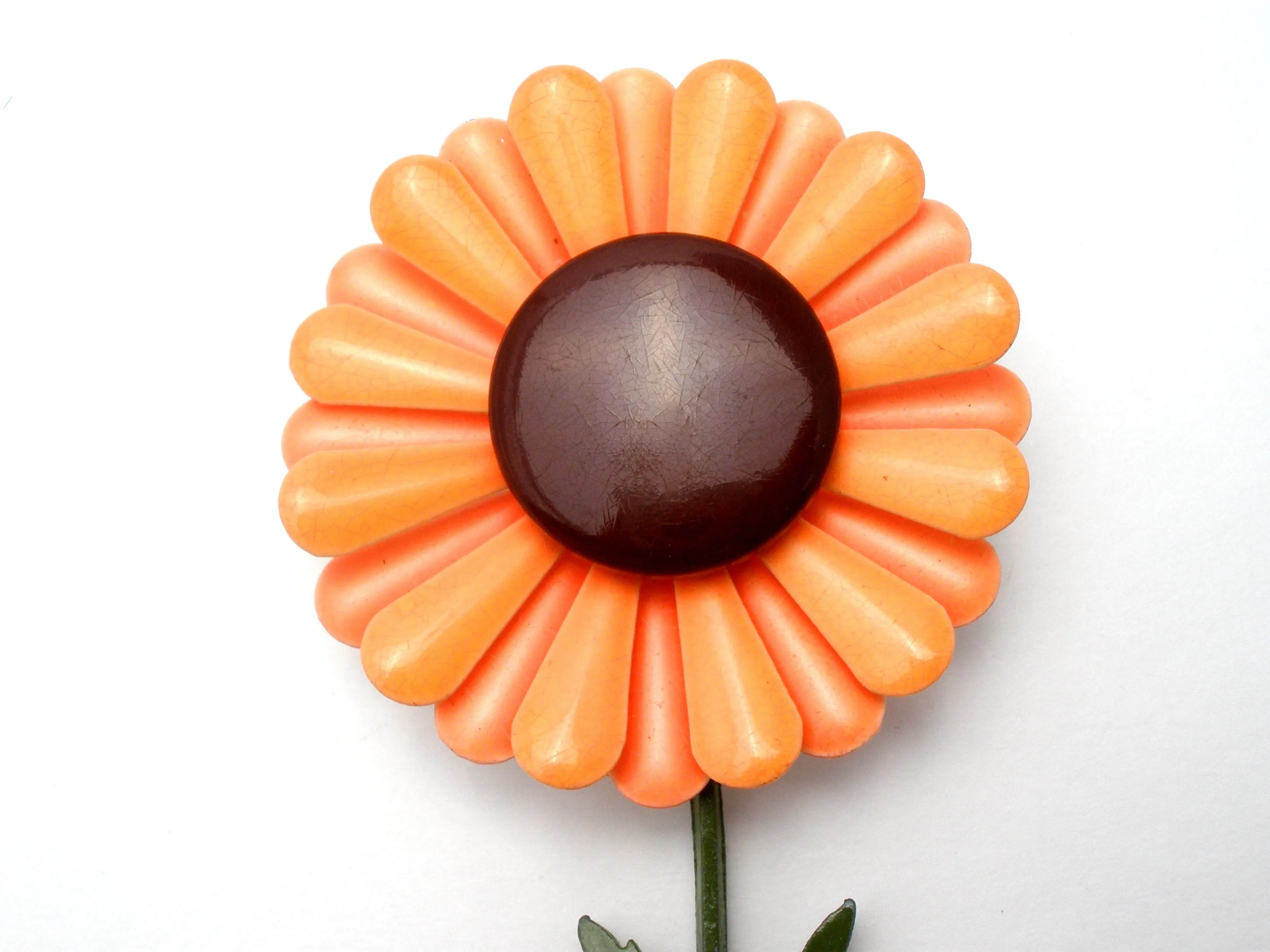 Vintage Orange Enamel Flower Brooch Pin