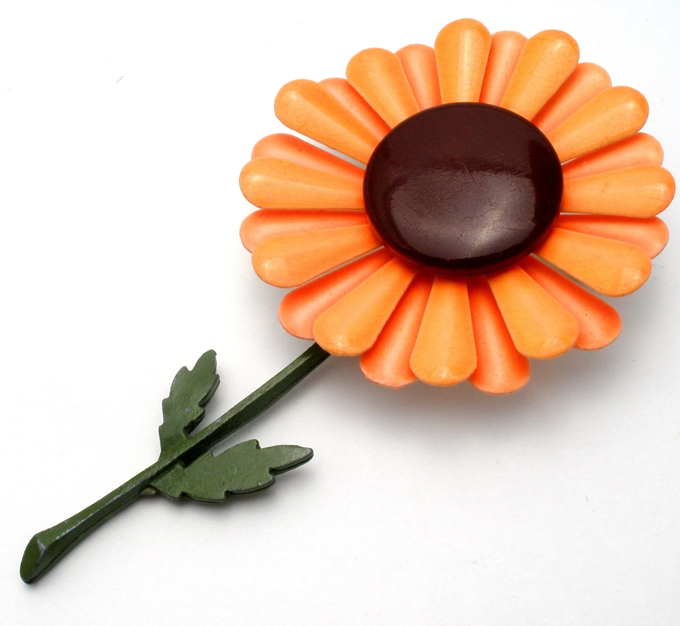 Vintage Orange Enamel Flower Brooch Pin