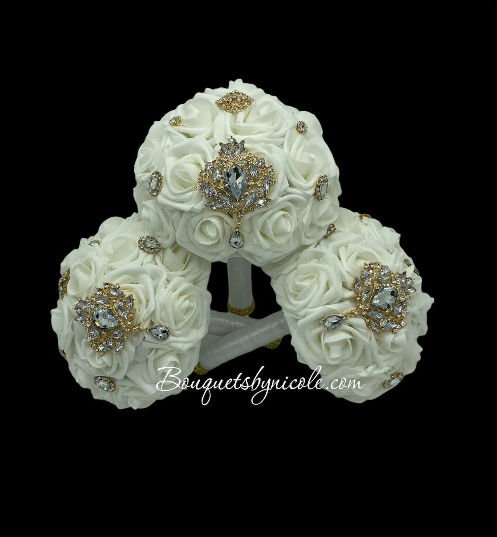 White Cascade Bouquet l Waterfall bouquet l  Real Touch Roses Brooch Bouquet CB-005