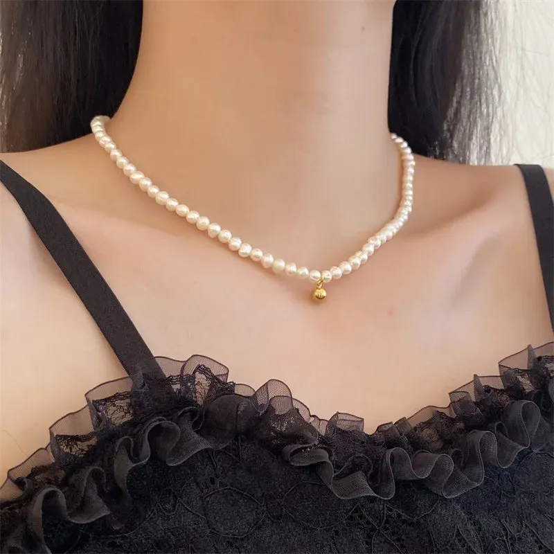 White Imitation Pearl Gold Bead Choker Clavicle Wedding Jewelry Trend Necklake