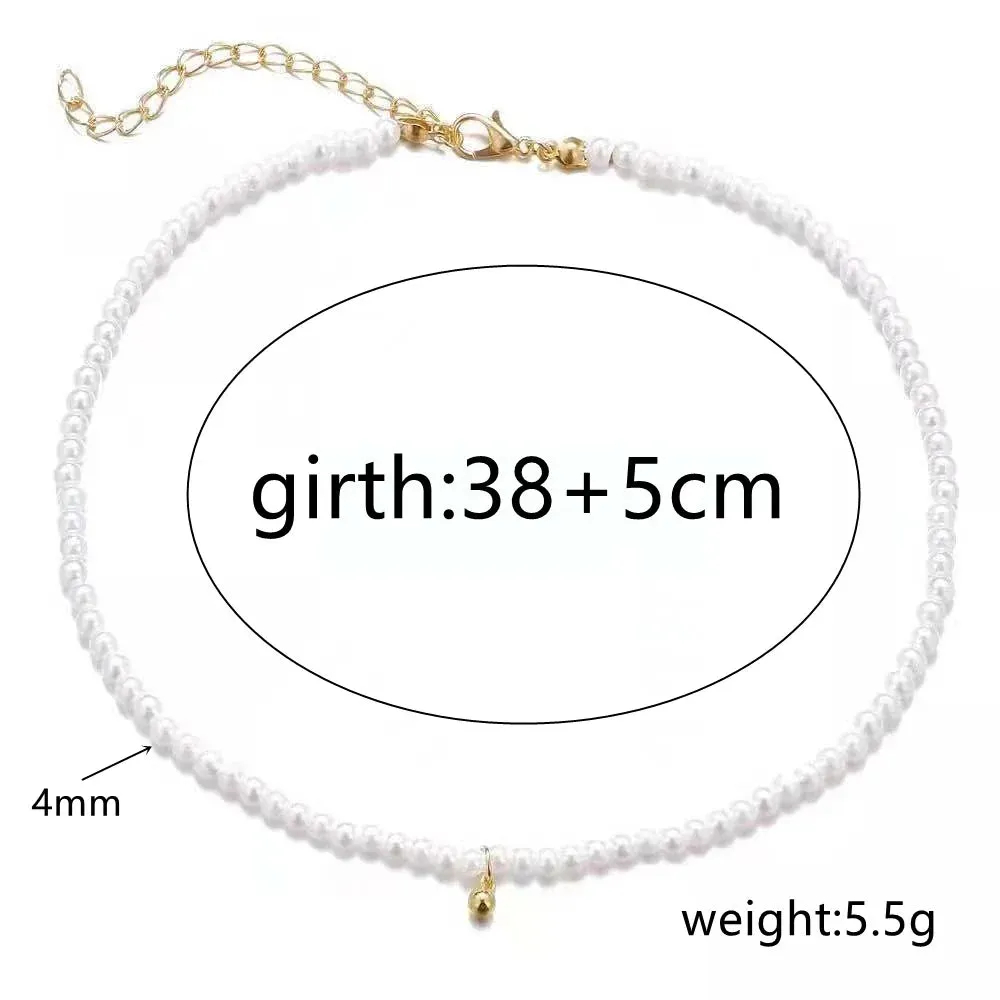 White Imitation Pearl Gold Bead Choker Clavicle Wedding Jewelry Trend Necklake