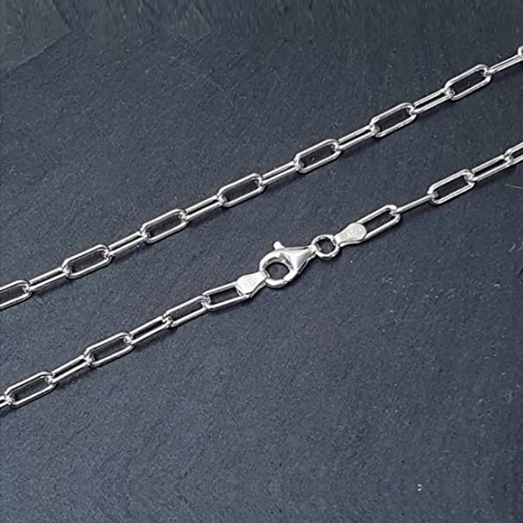 Women's 925 Sterling Silver Chain Necklace, Elongated Paperclip Link, Italian Made Different Lengths Available