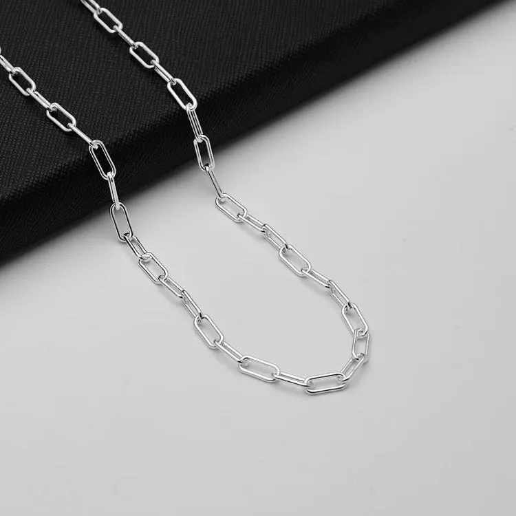 Women's 925 Sterling Silver Chain Necklace, Elongated Paperclip Link, Italian Made Different Lengths Available