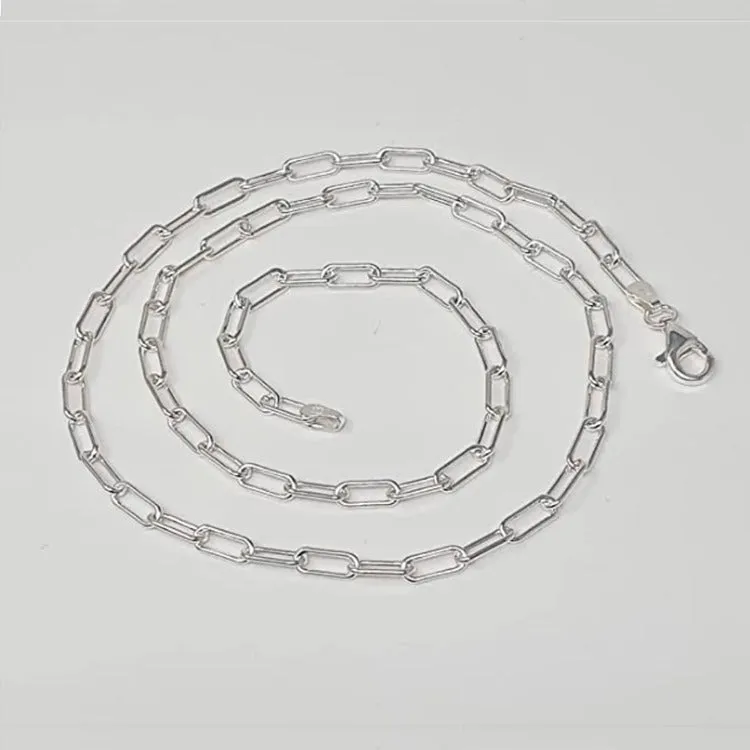 Women's 925 Sterling Silver Chain Necklace, Elongated Paperclip Link, Italian Made Different Lengths Available