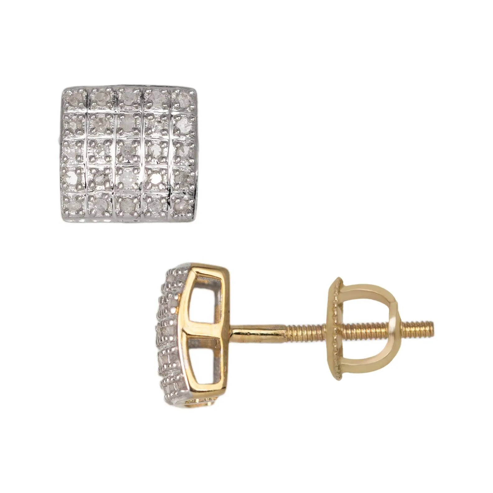 Women's Cushion Micro-Pavé Square Diamond Stud Earrings 0.17ct 10K Yellow Gold