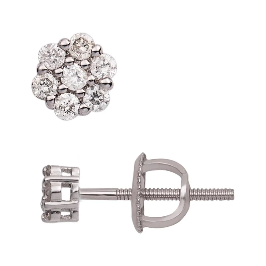 Women's Flower Cluster Diamond Stud Earrings 0.2ct 14K White Gold