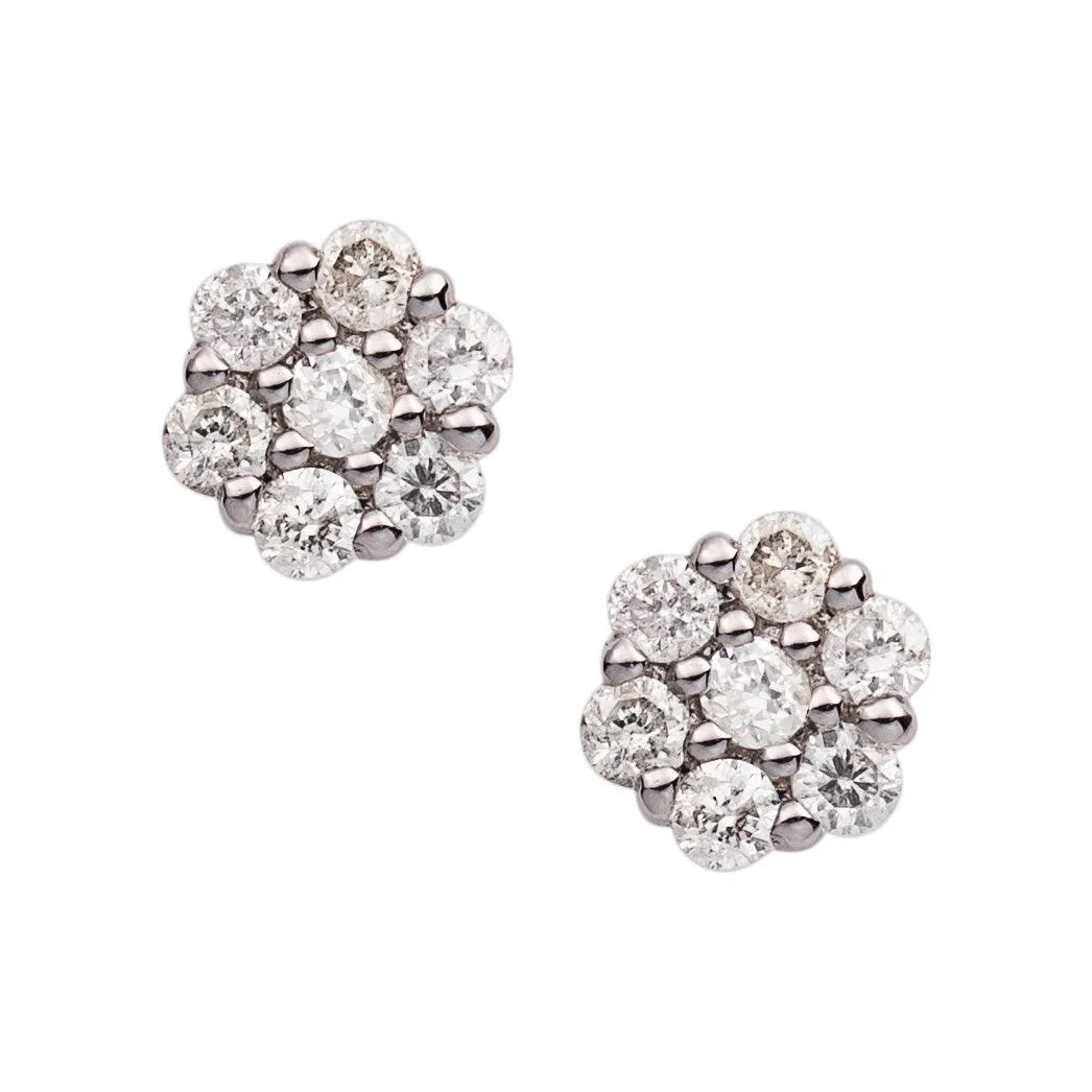 Women's Flower Cluster Diamond Stud Earrings 0.2ct 14K White Gold