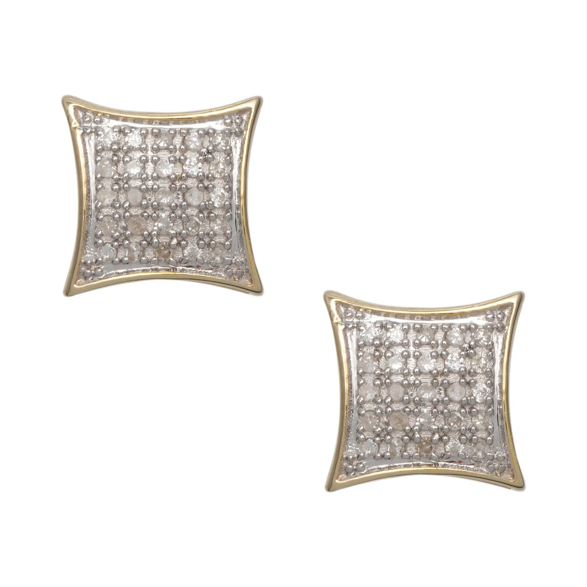 Women's Micro-Pavé Cushion Concave Square Diamond Stud Earrings 0.21ct 10K Yellow Gold