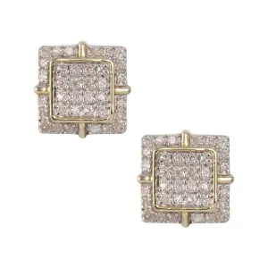 Women's Square Design Micro-Pavé Diamond Stud Earrings 0.26ct 10K Yellow Gold