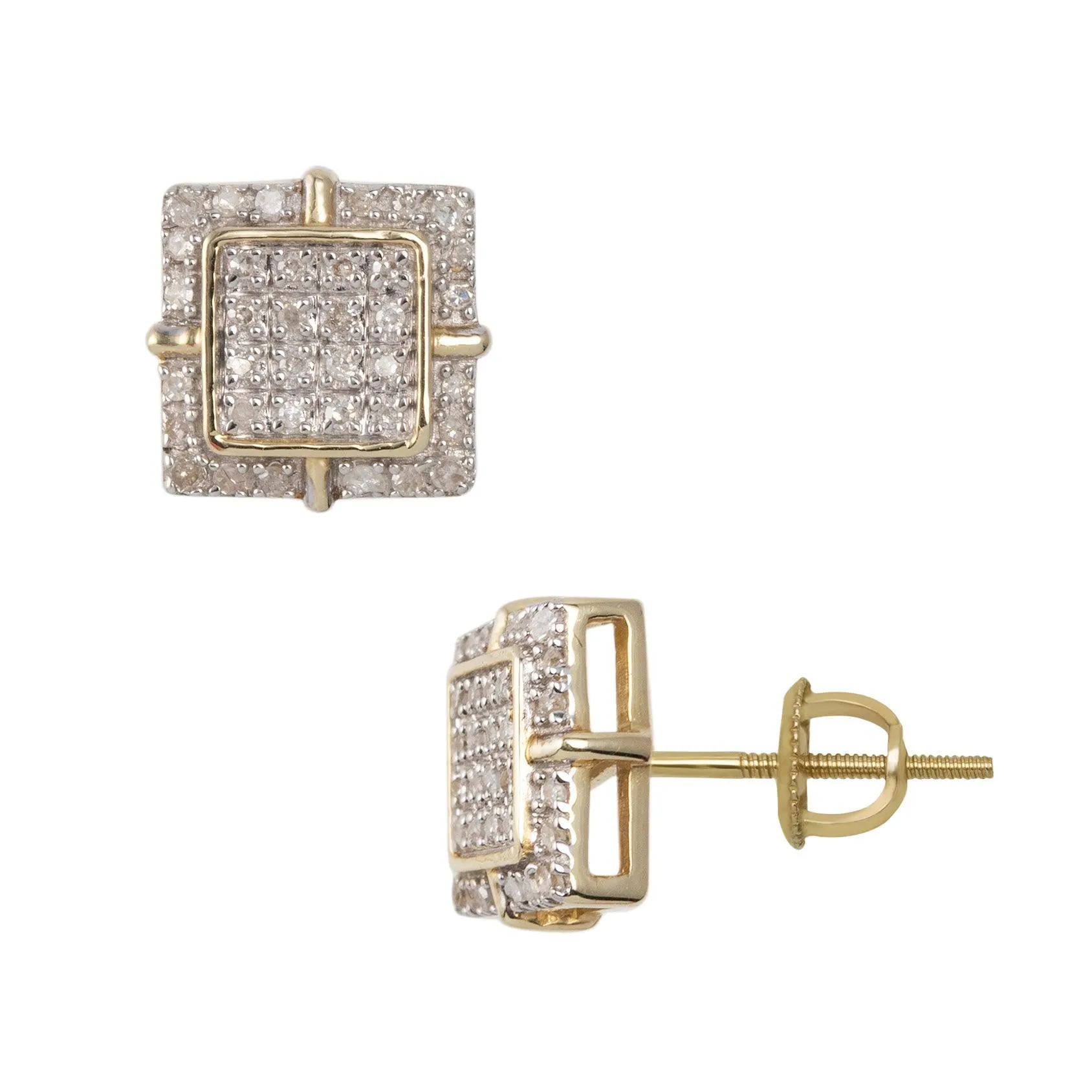 Women's Square Design Micro-Pavé Diamond Stud Earrings 0.26ct 10K Yellow Gold