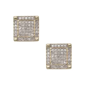 Women's Square Design Micro-Pavé Diamond Stud Earrings 0.41ct 10K Yellow Gold