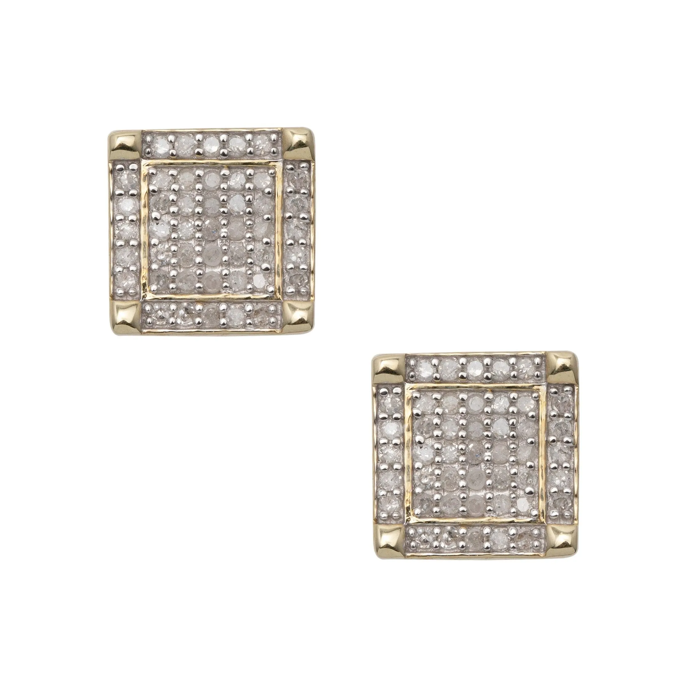 Women's Square Design Micro-Pavé Diamond Stud Earrings 0.41ct 10K Yellow Gold