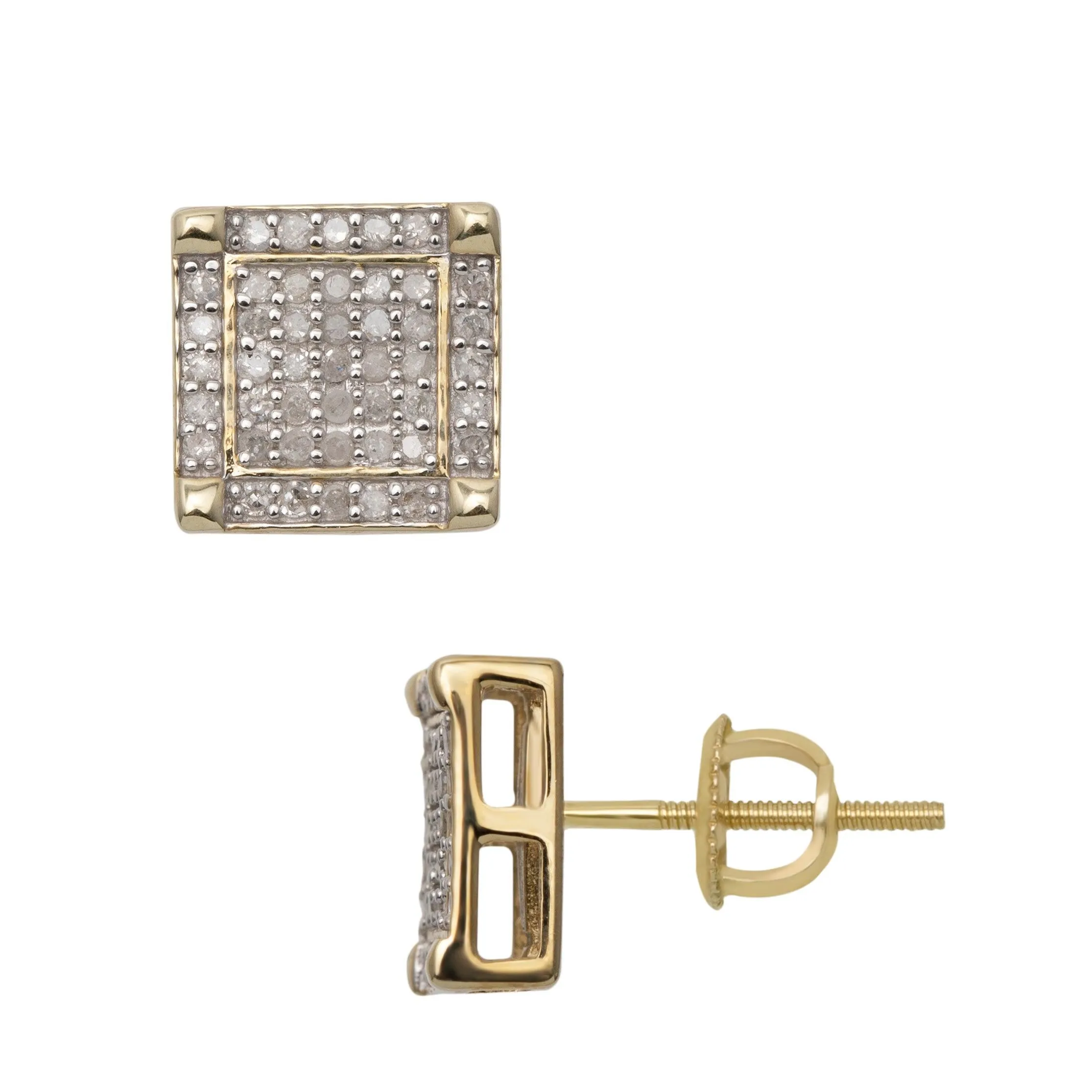 Women's Square Design Micro-Pavé Diamond Stud Earrings 0.41ct 10K Yellow Gold