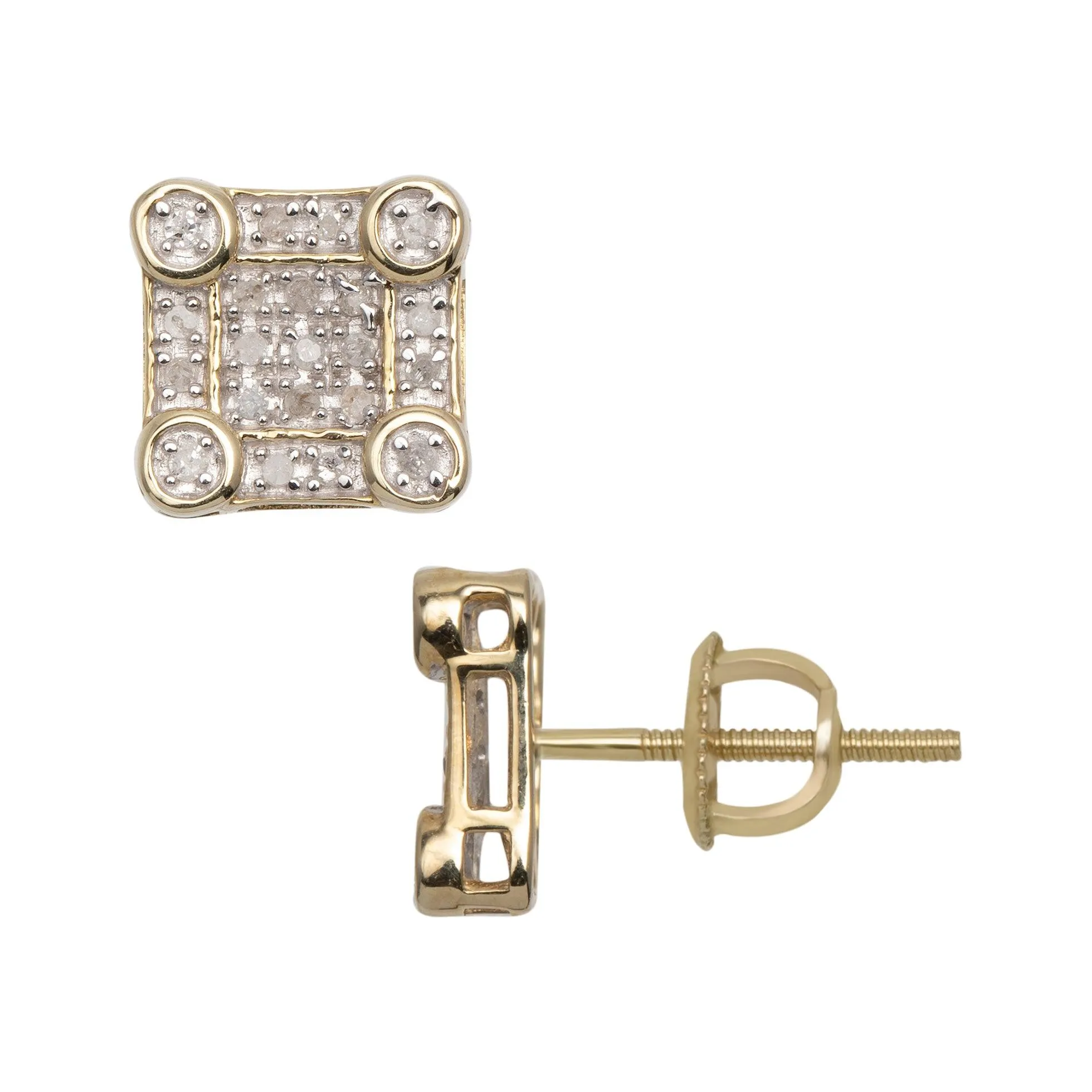 Women's Square Diamond Stud Earrings 0.20ct 10K Yellow Gold