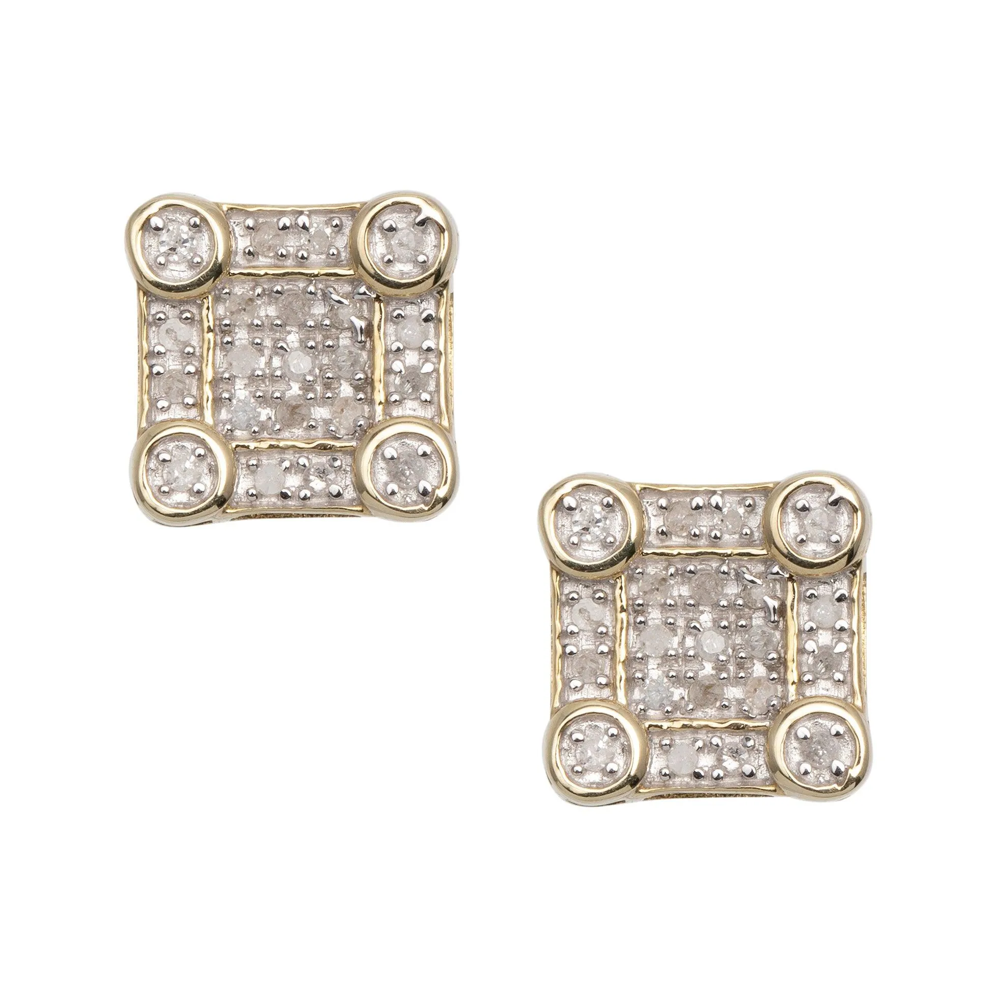 Women's Square Diamond Stud Earrings 0.20ct 10K Yellow Gold