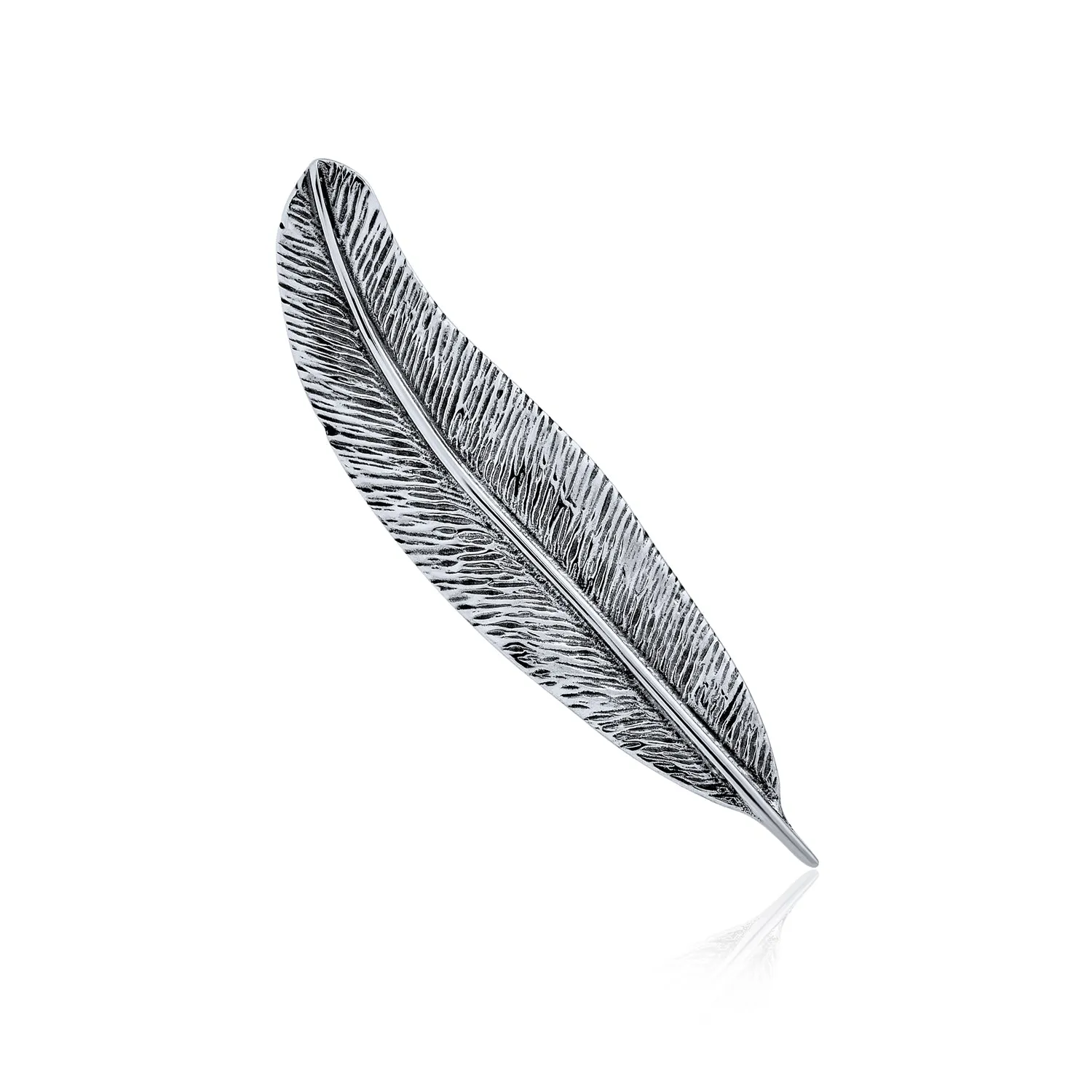 Writing Quill Feather Leaf Brooche Pin in Oxidized Sterling Silver Jewelry