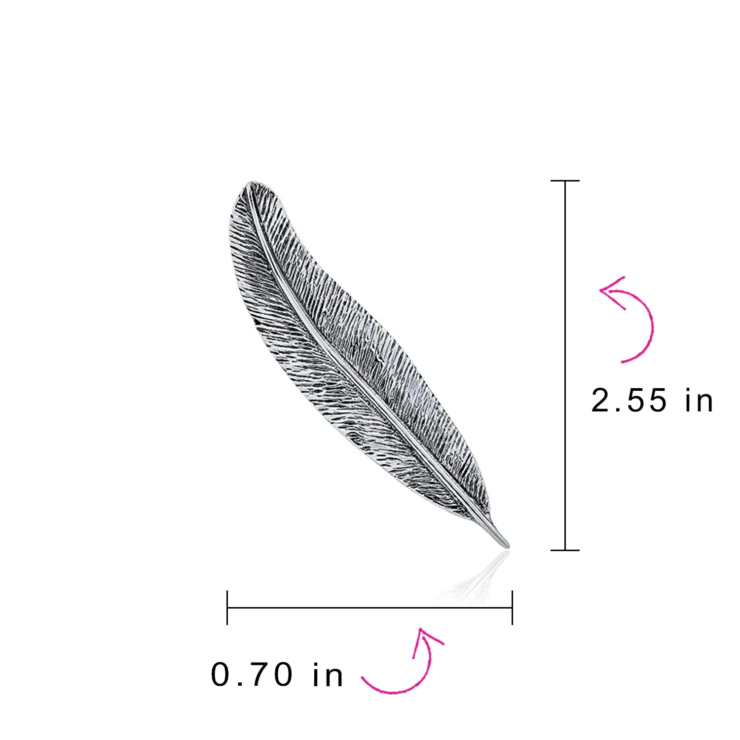 Writing Quill Feather Leaf Brooche Pin in Oxidized Sterling Silver Jewelry