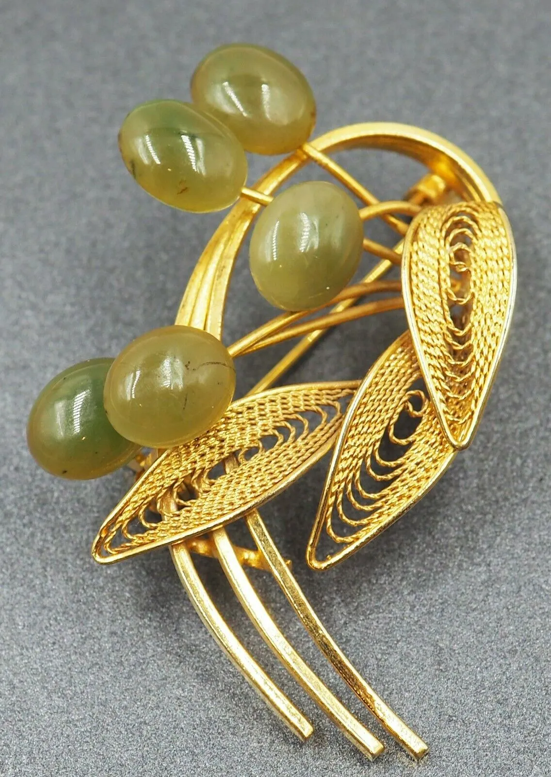 Yellow Gold Plated Jade Brooch