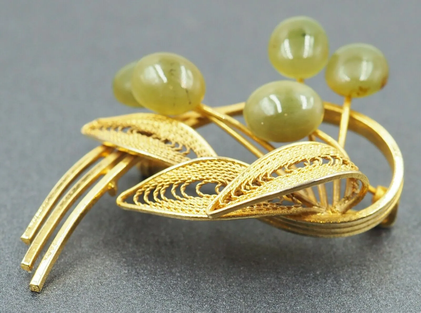 Yellow Gold Plated Jade Brooch