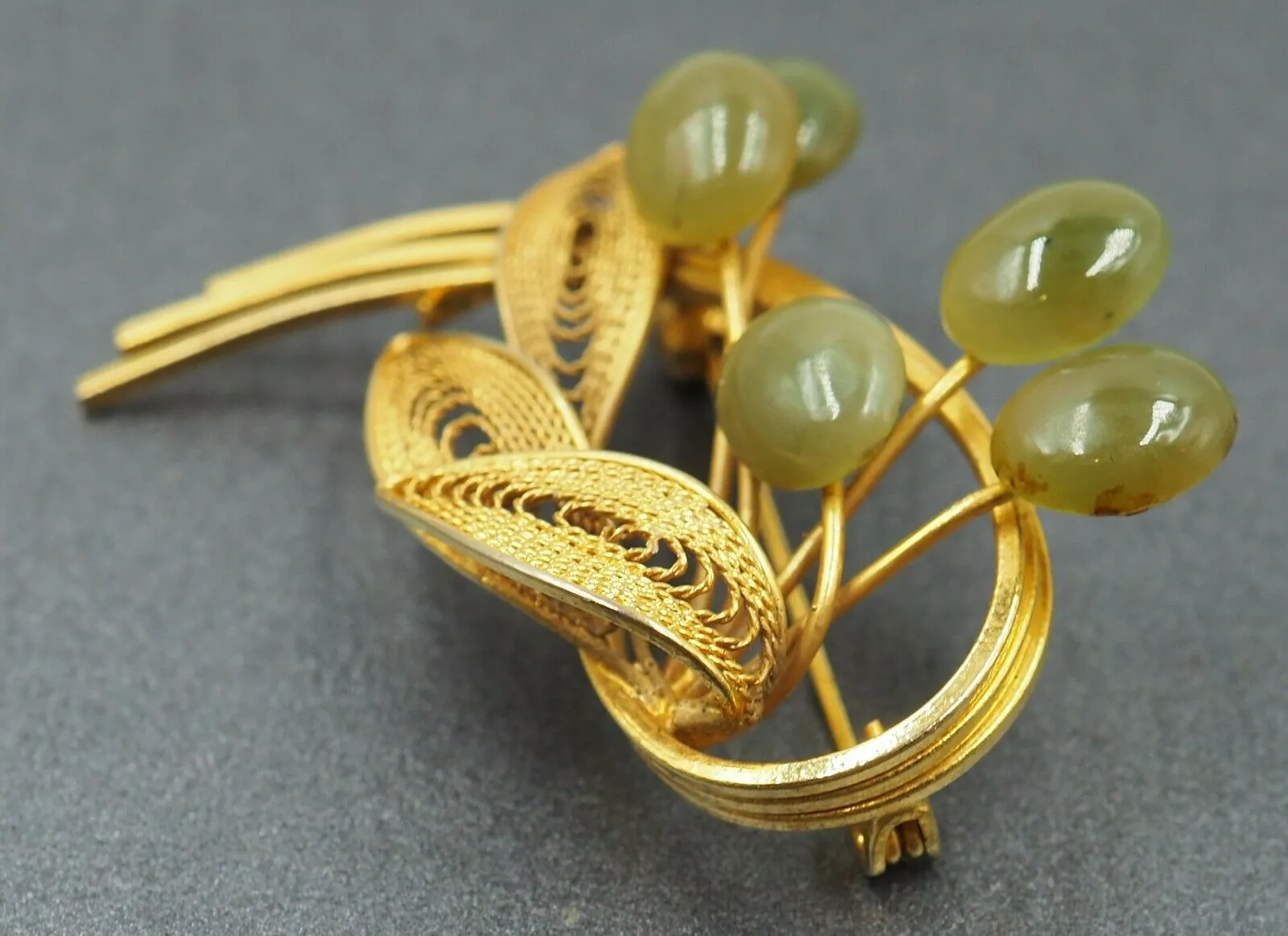 Yellow Gold Plated Jade Brooch