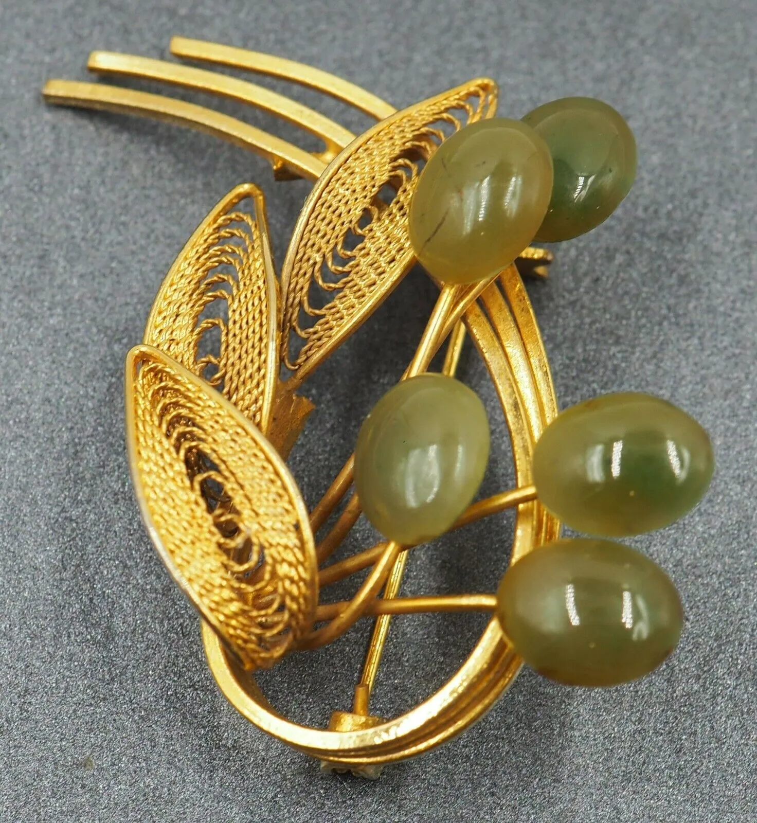 Yellow Gold Plated Jade Brooch