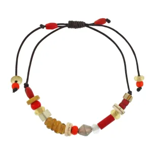 Yellow   Red Beaded Bracelet with Silver