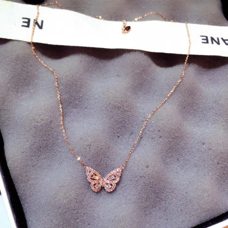 Zirconia Butterfly Necklace / Charm Bling CZ Rose Gold Butterfly Necklace /Pendant Bijoux for Women