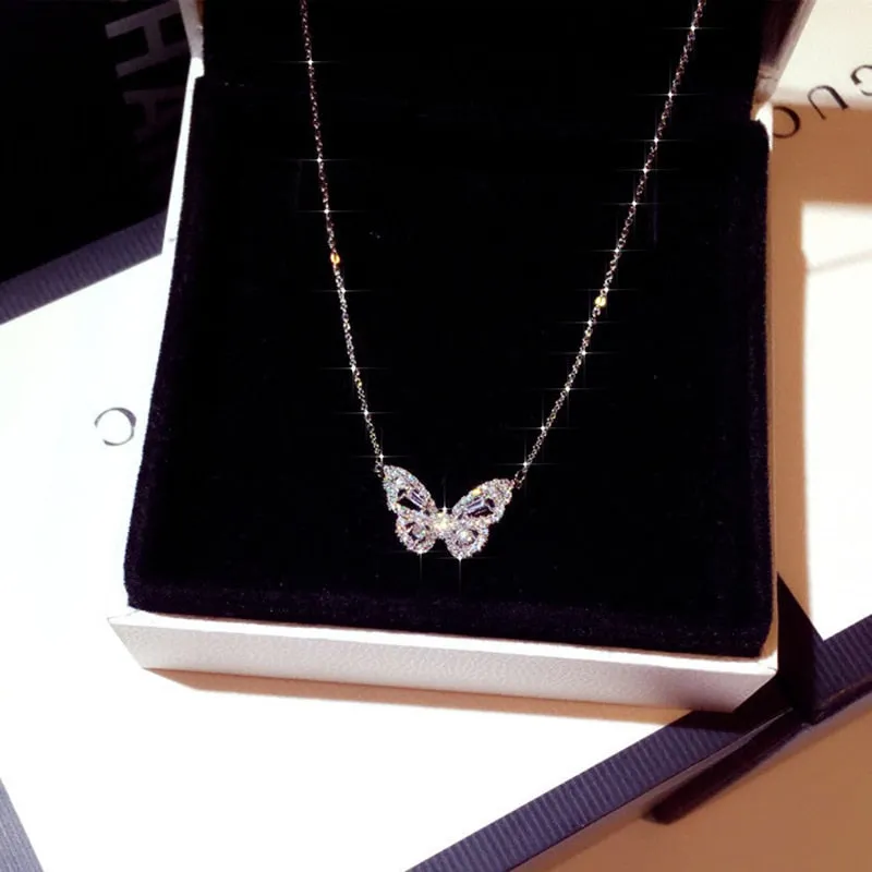 Zirconia Butterfly Necklace / Charm Bling CZ Rose Gold Butterfly Necklace /Pendant Bijoux for Women